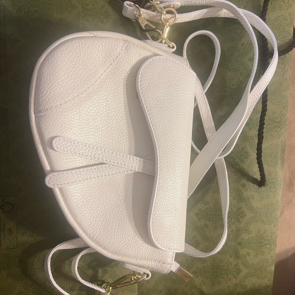 White Leather Crossbody Bag with Monochromatic Design